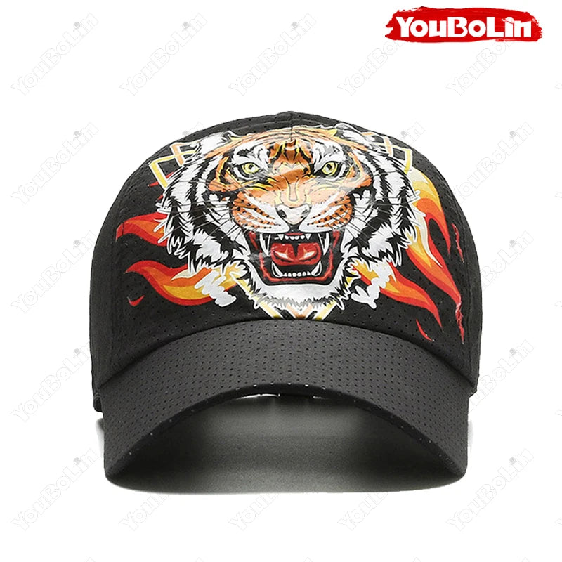 Καπέλο μπέιζμπολ «Outdoor Tiger Face», καλοκαιρινό ύφασμα ταχείας ξήρανσης, σχεδιασμός με πλέγμα και διάτρητα, καπέλο αντηλιακής προστασίας με εθνοτικό μοτίβο