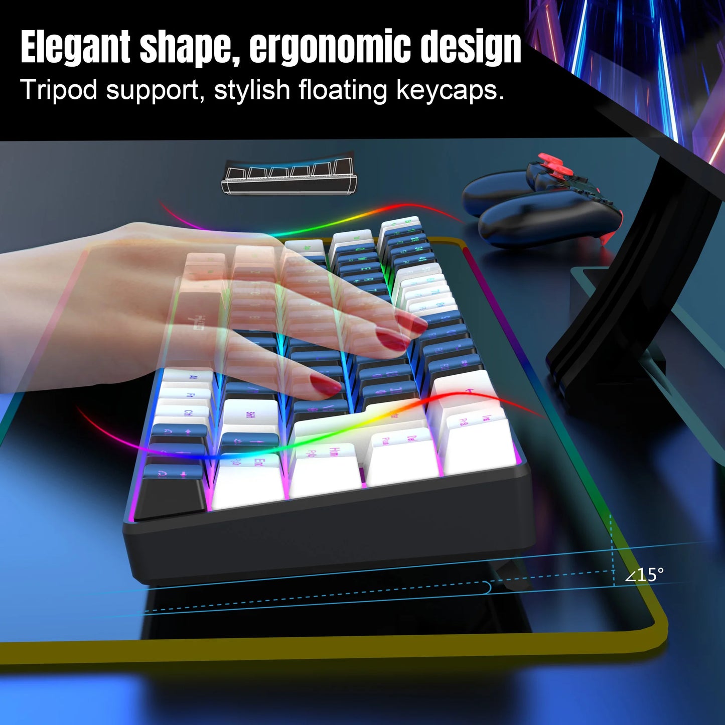 68 Keys Gaming Keyboard USB Wired RGB Gaming Keyboard with 20 Backlight Modes, Compact Mini Gaming Keyboard for Windows PC Laptop Desktop