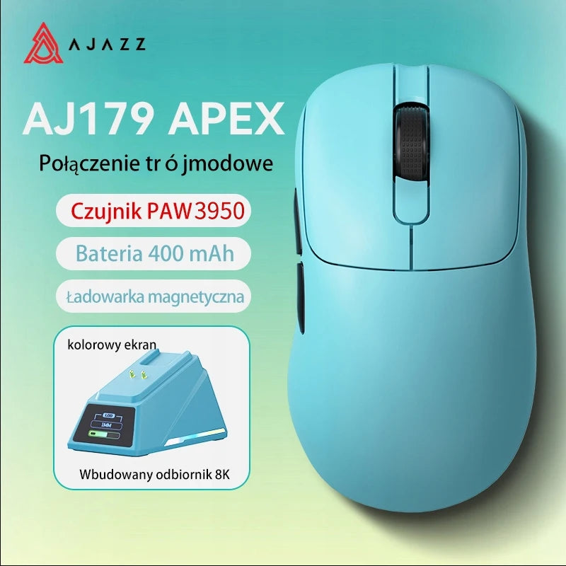 AJAZZ AJ179 APEX Gaming Mouse with Color Screen Dock, Magnetic Charging, 8000Hz High-Frequency, Tri-Mode (PAW3950) Right-Handed
