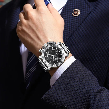 Luxusné pánske hodinky POEDAGAR, svietiace, vodotesné, chronograf, dátum, nerezová oceľ, quartz, Reloj