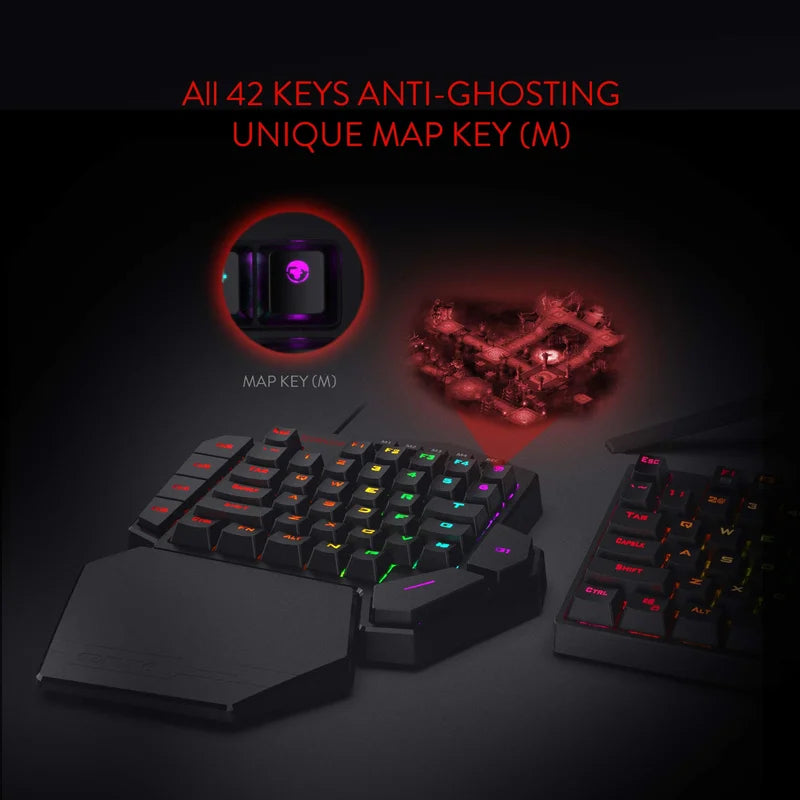 Redragon K585 DITI One-Handed RGB Mechanical Gaming Keyboard, 42-Key Hot-Swappable Gaming Keypad with Wrist Rest, Wired Type-C Professional Gaming Keyboard