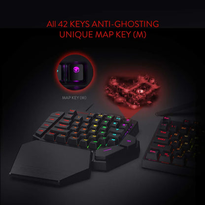 Redragon K585 DITI One-Handed RGB Mechanical Gaming Keyboard, 42-Key Hot-Swappable Gaming Keypad with Wrist Rest, Wired Type-C Professional Gaming Keyboard