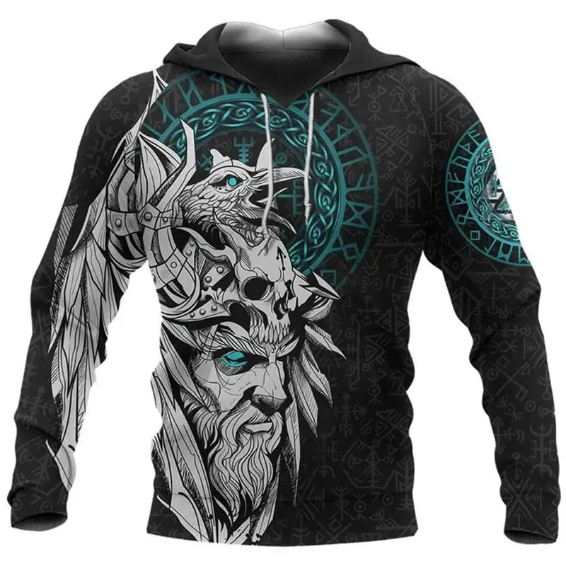 2024 Mens Hoodies Eagle Tattoo Pattern Vikings 3D Printed Fashion Casual Harajuku Hip Hop Autumn And Winter Oversized Sudaderas, Produit gaming premium Fraquane, équipement gamer