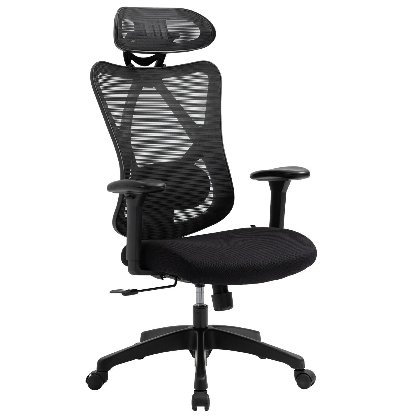 Vinsetto Swivel Office Chair with Armrest 2D Height Adjustable Chair Headrest Lumbar Support 67x64x127cm Black