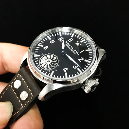 Hruodland 2025 New Men's Mechanical Watch Seagull ST3620 Retro Pilot 43MM Bgw-9 Luminous Sapphire Crystal Turbine Reloj Hombre
