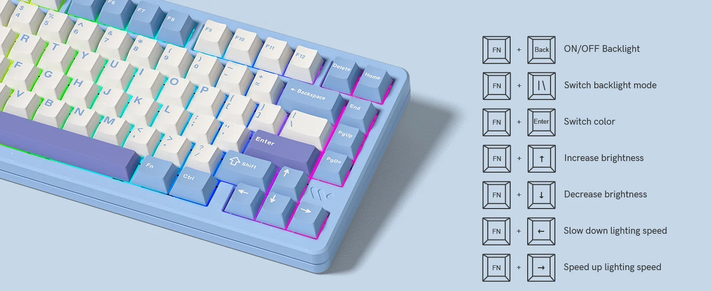 Womier SK75 75% Tri-Mode Aluminum Alloy Shell Blue Hot Swap Gaming Mechanical Keyboard RGB Wireless Gasket Mounted Keyboard