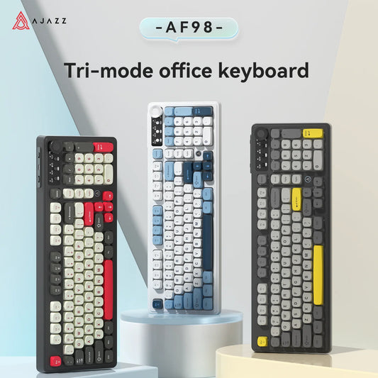 AJAZZ AF98 kabelgebundene/kabellose Tastatur mit mechanischem Tippgefühl, für das Büro, lange Akkulaufzeit, drei Modi, RGB-Mischbeleuchtung, ABS-Tastenkappen, ergonomisch