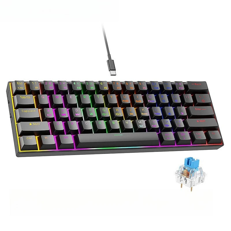 60% mechanical keyboard 61 key wired luminous gaming keyboards Gamer keyboard for computer PC ergonomic black white key board