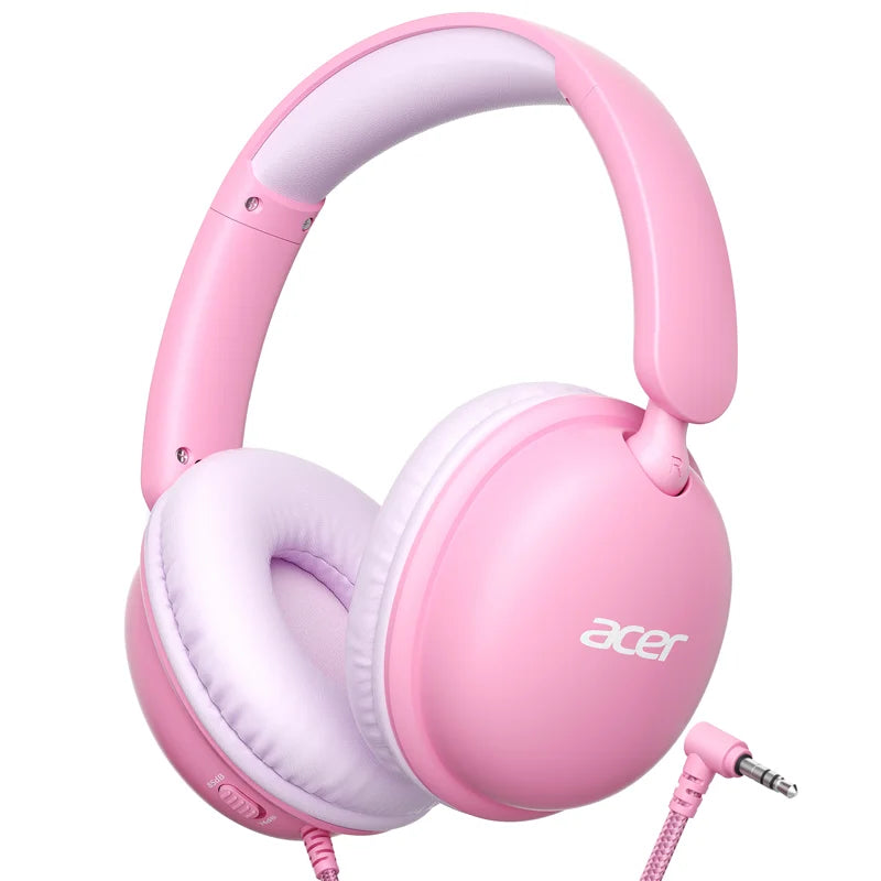 Casque pour enfants Acer OHW355 avec cordon pour l'école, casque filaire stéréo pliable avec prise jack 3,5 mm, limite de volume 74/85 dB