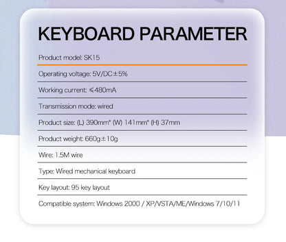 SMAILWOLF SK15 Laptop Gaming Wired Mechanical Keyboard Full Key Rollover Customized in Spanish