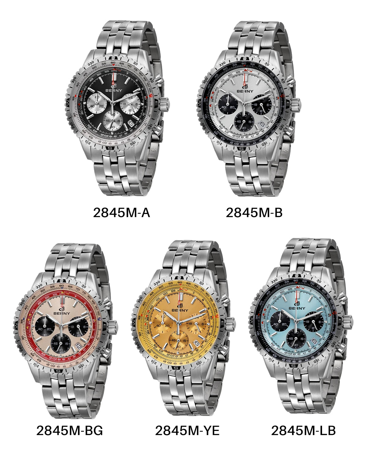 Pánske chronografické hodinky BERNY – Multifunkčné quartzové hodinky v leteckom štýle s ukazovateľom dátumu, zafírovým sklom a vynikajúcou luminiscenciou – Luxusné náramkové hodinky pre mužov
