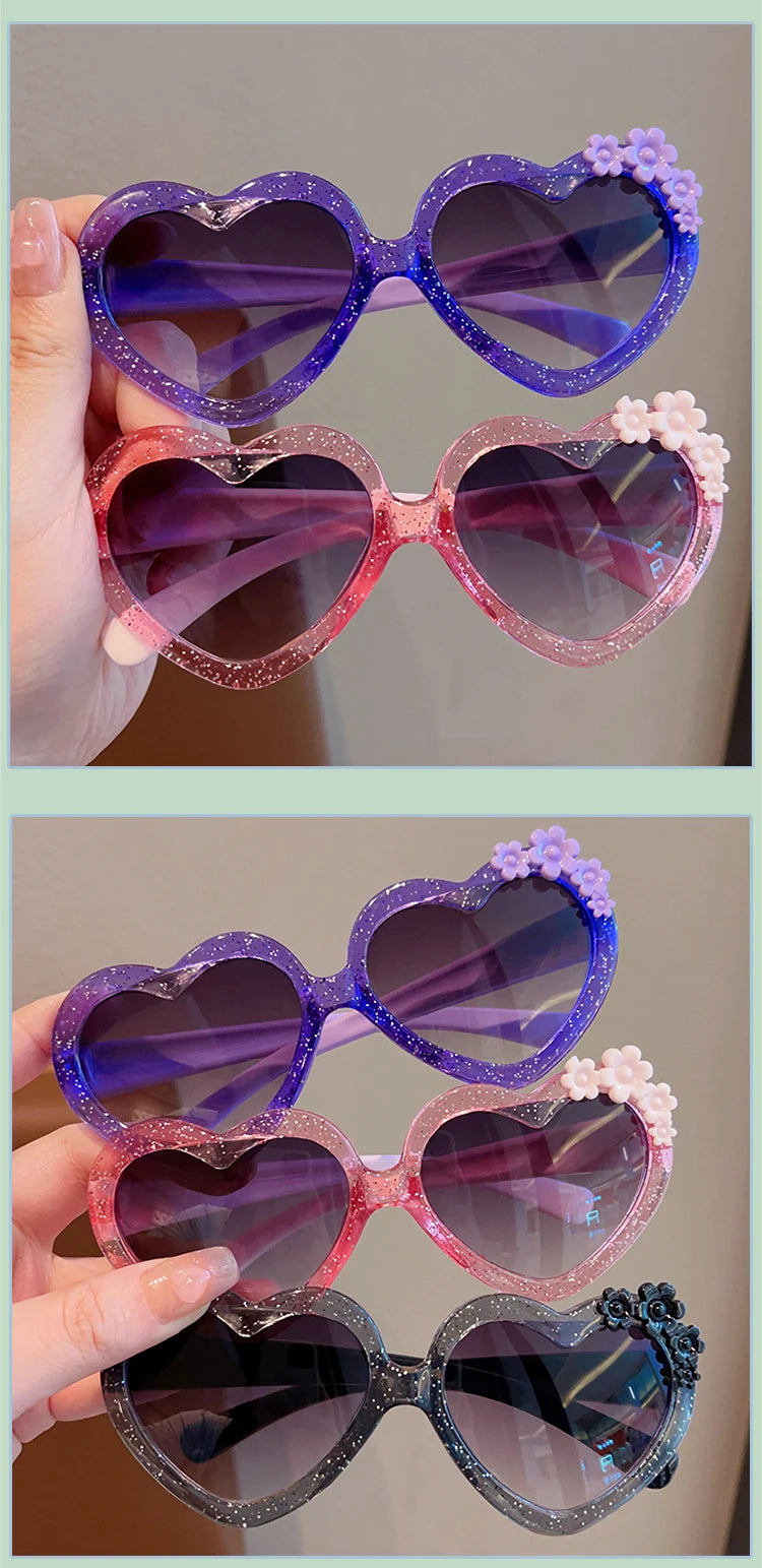 Baby Girls Cute Acrylic Heart Shape Flowers UV400 Sunglasses Children Outdoor Sun Protection Sunglasses Kids Sun Glasses