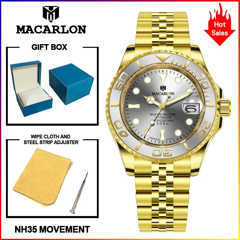 2026 MACARLON Design New Yacht series Mechanical Watch Men Carbon fiber ring mouth sapphire Stainless steel Waterproof Watch TOP