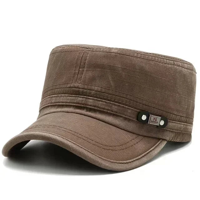 Casual Washed Cotton Flat Top Hat Adjustable Fisher Caps Men Women Cadet Military Cap Unique Design Vintage Cap Four Season ﻿