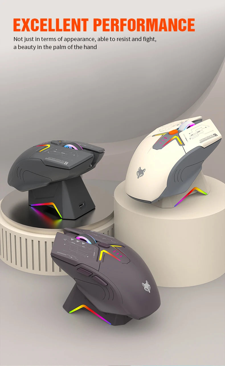 XUNSVFOX H2 Wireless Bluetooth Dual-Mode Mouse with RGB Lighting Effect for Laptop Gaming and Office, Magnetic Charging