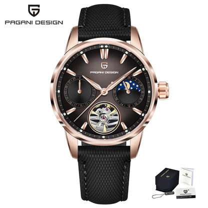 PAGANI DESIGN – Mekanisk luksusur til mænd, 41 mm, safirglas, læderrem, vandtæt, pilotstil, med tourbillon og månefase