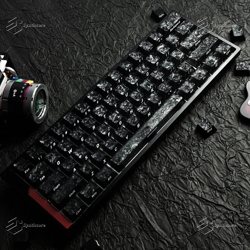 Black Carbon Fiber Translucent Cherry Keycap Kit PC 110 Key Suitable for 61/75/87/104/108 Magnetic Axis Keyboard Wooting