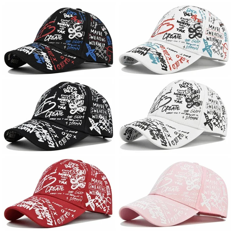 Trendy Unisex Graffiti Print Baseball Cap - Colorful Painted Visor Fashion Hat