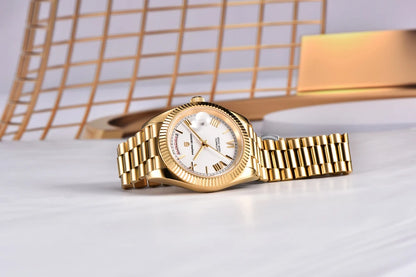 PAGANI DESIGN Luxe herenhorloge met saffierglas, lichtgevende wijzers, roestvrij staal, week- en datumweergave, mechanisch, waterdicht, ST16 herenhorloge