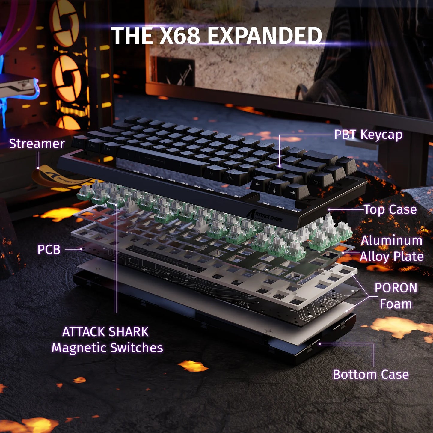 ATTACK SHARK X68 HE Rapid Trigger Magnetic Keyboard 8KHz Wired Gaming Keyboard, 60% RGB Hall Effect Keyboard with 0.01mm RT Accuracy, Snap Tap & DKS for PC/Mac