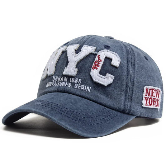 New Vintage Big Letter NYC Baseball Cap Men Cotton Washed Spring Autumn Visor Soft Snapback Fashion Hat For Women