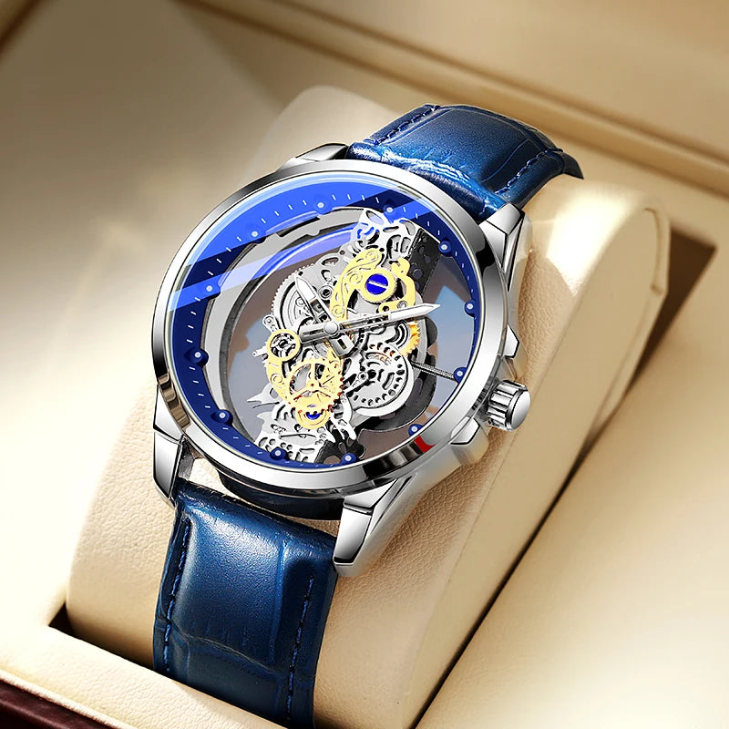Montre-bracelet pour homme TPW – Style tendance, modèle « squelette » (noir, doré ou bleu), mouvement à quartz (non automatique), accessoire de luxe, collection – Vente en gros