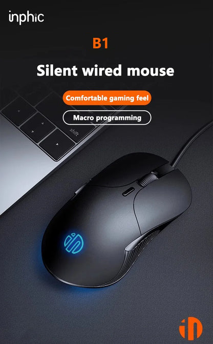 INPHIC B2 USB Wired Mouse, Silent Office Gaming Mouse for PC and Laptops