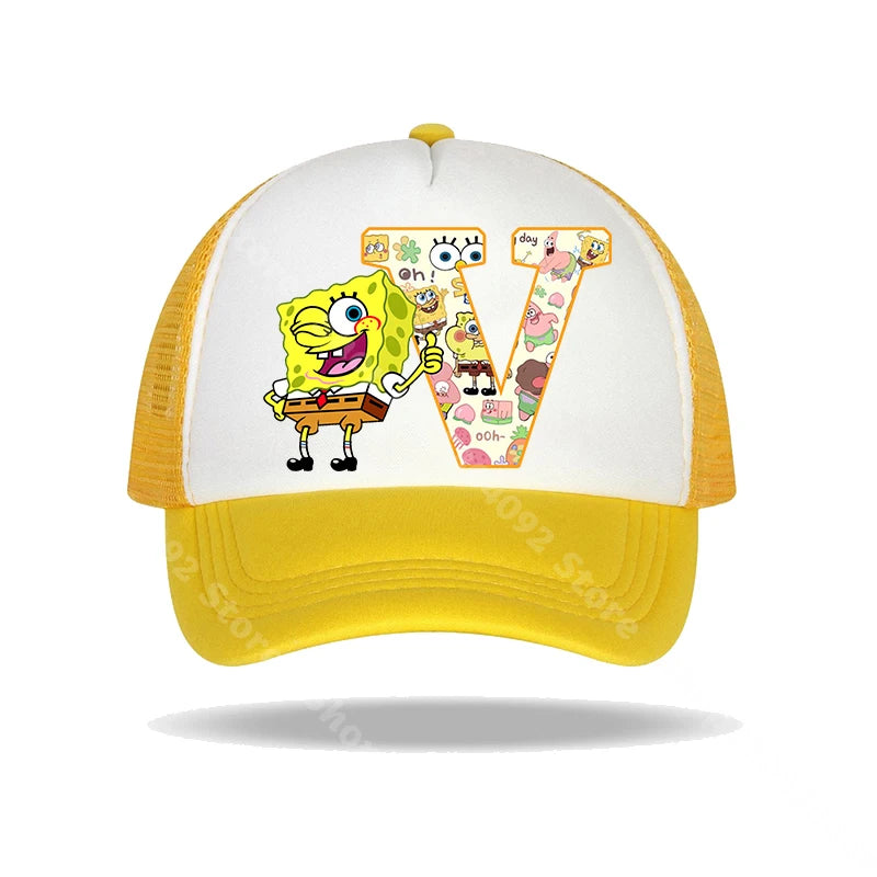 Καπέλο μπέιζμπολ SpongeBob SquarePants για παιδιά και ενήλικες με τυπωμένα γράμματα, καπέλα ηλίου, anime, καρτούν, ρυθμιζόμενα καπέλα με γείσο, καλοκαιρινό καπέλο για καθημερινή χρήση, νέο