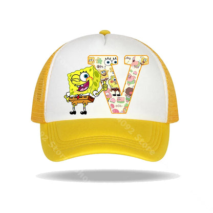 Καπέλο μπέιζμπολ SpongeBob SquarePants για παιδιά και ενήλικες με τυπωμένα γράμματα, καπέλα ηλίου, anime, καρτούν, ρυθμιζόμενα καπέλα με γείσο, καλοκαιρινό καπέλο για καθημερινή χρήση, νέο