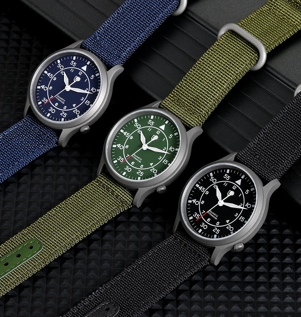 BERNY Titanium herenhorloge met kwartsmechanisme, AR-coating, saffierglas, modieus polshorloge, lichtgevend, VH31, ultradun polshorloge, waterdicht tot 5 ATM