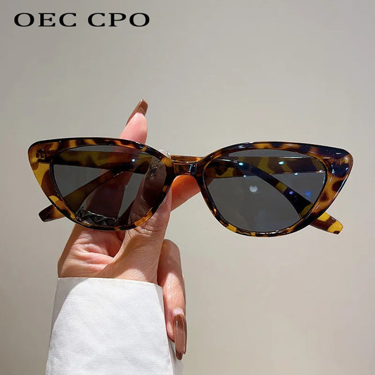 OEC CPO Small Frame Cat Eye Sunglasses Women 2024 Fashion Leopard Color Shades UV400 Sun Glasses Female Trending Eyewear Men