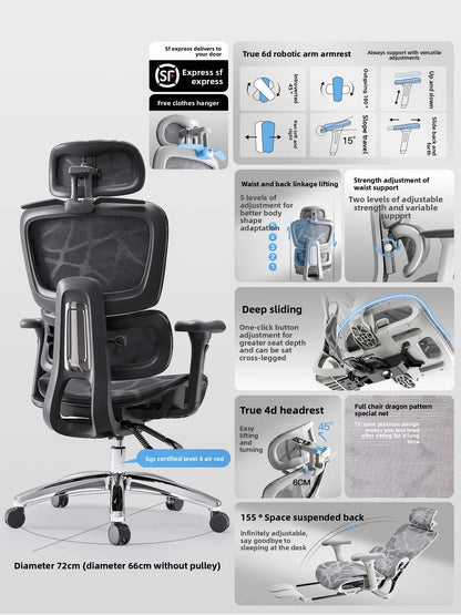 Ergonomic Office Chair Comfortable Long Sitting Home Gaming Computer Recliner Nap Chair Adjustable Height Lumbar Support Swivel