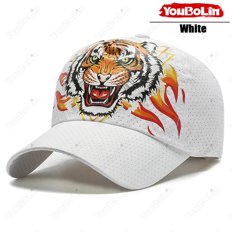 Καπέλο μπέιζμπολ «Outdoor Tiger Face», καλοκαιρινό ύφασμα ταχείας ξήρανσης, σχεδιασμός με πλέγμα και διάτρητα, καπέλο αντηλιακής προστασίας με εθνοτικό μοτίβο