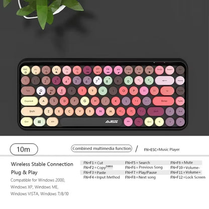 AJAZZ 308i  Wireless Bluetooth Keyboard 84 Keys Rechargeable Retro Round Typewriter Keycaps, Portable Mechanical K