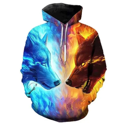 2023 Autumn Fashion New Lover Wolf Men's Hoodie 3D Pattern Loose Fall Sweatshirt Street Funny Brand