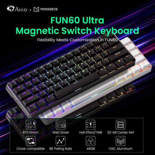 Akko MonsGeek FUN60 Ultra mechanische Gaming-Tastatur, magnetische Switches, 60 %, Rapid Trigger, 8K HE/TMR, Custom-Aluminium-Tastatur für Gamer