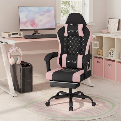 Silla de ordenador giratoria WOLTU con función de masaje, silla de oficina ergonómica con almohada y reposapiés, silla gaming ajustable en altura