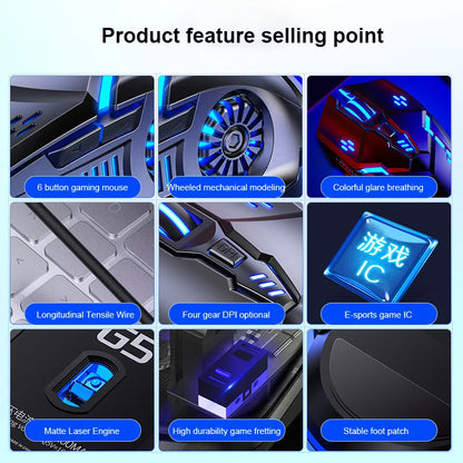 G5 Wired Gaming Mouse Colorful Backlight 6 Button Silent Mouse 4-Speed 3200 DPI RGB Gaming Mouse For Computer Laptop Mice