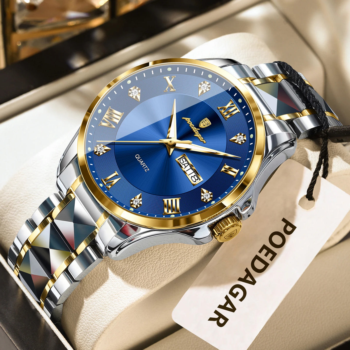 Reloj para hombre POEDAGAR, modelo de lujo original, resistente al agua, luminiscente, con indicador de fecha y día, estilo elegante, caja de acero inoxidable, mecanismo de cuarzo, ideal para el trabajo.