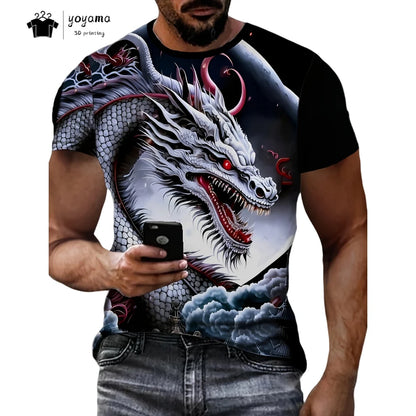 Pánská trička s motivem draka, tričko s krátkým rukávem, módní streetwear, tričko s kulatým výstřihem, trendové zvířecí motivy, 3D tisk, volný střih, univerzální pánské oblečení