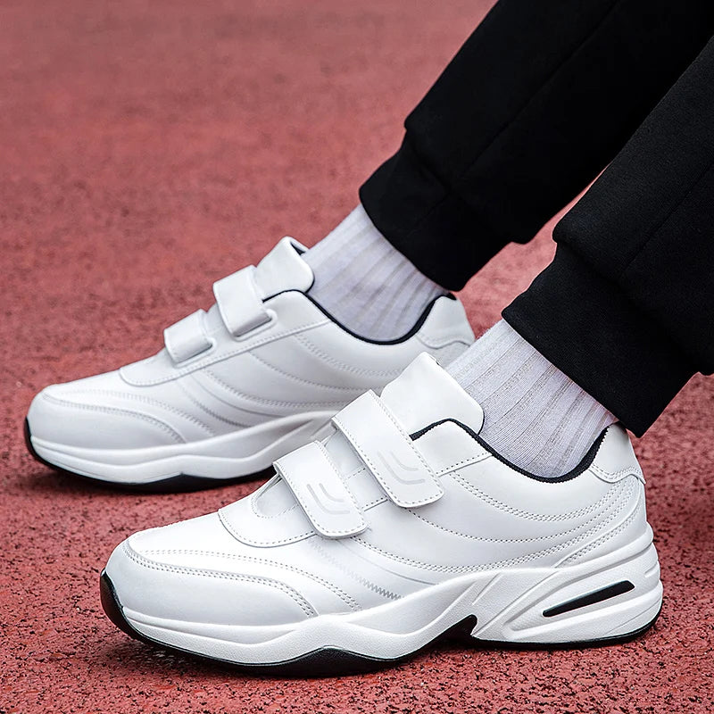 Baskets en cuir à crochet et boucle réglables pour hommes chaussures de sport décontractées baskets blanches Masculino Zapatillas Deportivas Tenis