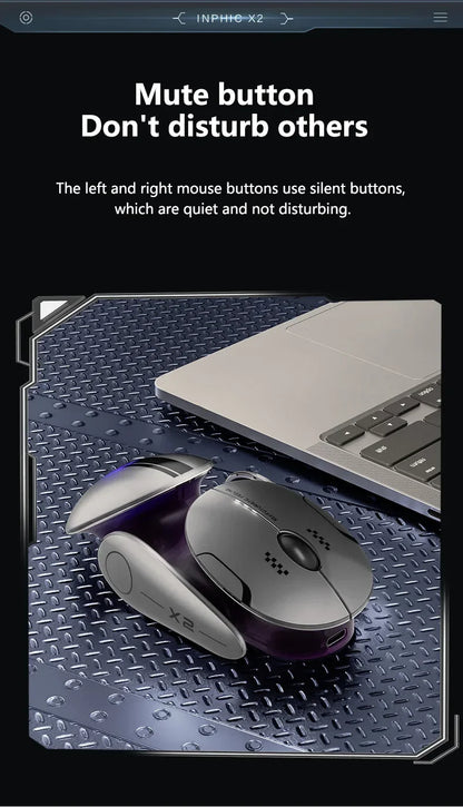 Mouse wireless Bluetooth in metallo Inphic X2 tri-mode, silenzioso, ricaricabile, e-sport, retroilluminato, per gaming, PC e laptop, idea regalo