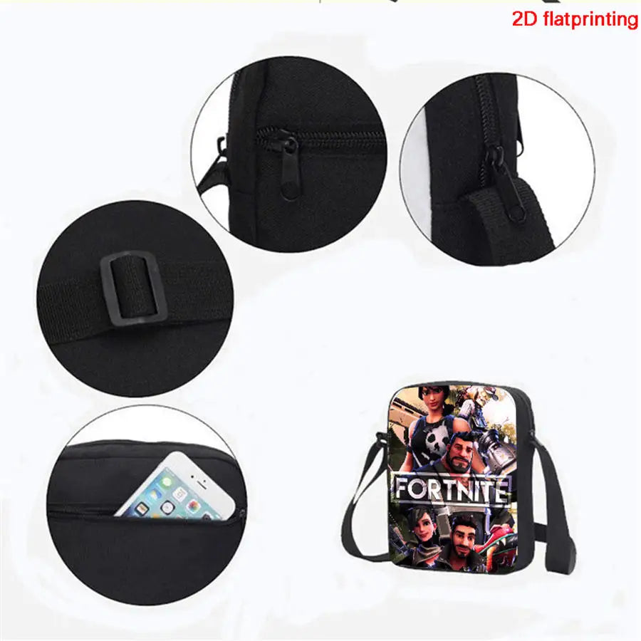FORTNITE 3Pcs School Backpack Set,Front Pocket Bag Crossbody Pencil Case,Age5-10 Boys Girls Lightweight,Free 3D Printed Keychain