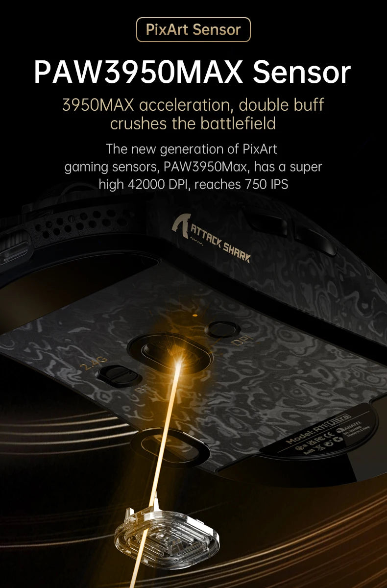 Attack Shark R11 Ultra 8K Carbon Fiber Gaming Mouse, PAW3950MAX, 49g Ultra-Lightweight, Wireless 8000Hz Polling, Tri-Mode