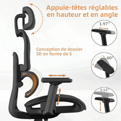 Ergonomic Office Chair Lumbar Support & Neck Pillow Soft Padded Armrests Breathable Mesh Multi-Position Height Adjustment Comfort
