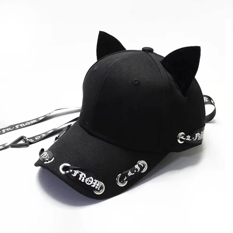 Velvet Cat Ear Baseball Cap With Long Ribbon Strap Korean Style Casual Sun Hat For Women Girls