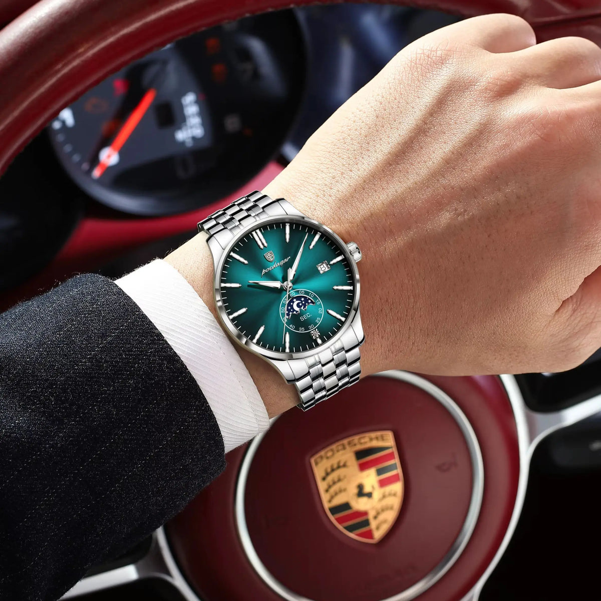 Reloj de lujo para hombre POEDAGAR, estilo informal, de acero inoxidable, de cuarzo, resistente al agua, luminiscente, con fecha, elegante.