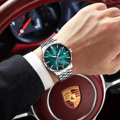 Reloj de lujo para hombre POEDAGAR, estilo informal, de acero inoxidable, de cuarzo, resistente al agua, luminiscente, con fecha, elegante.