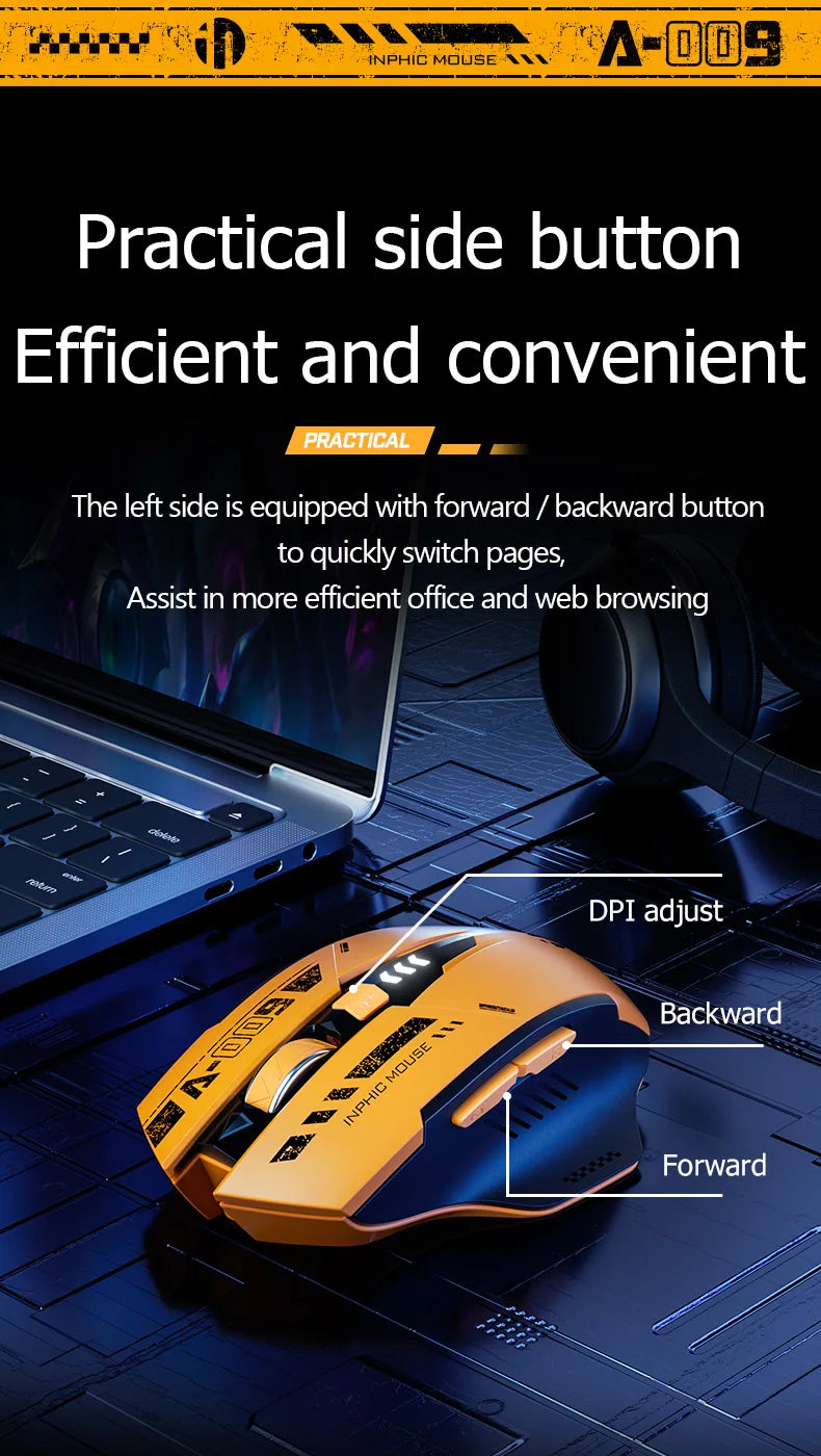 High Quality Inphic A9 200-2400dpi Bluetooth 5.0 Mouse Silent Charging Mechanical Feel Wireless Mouse for Tablet gaming mouse