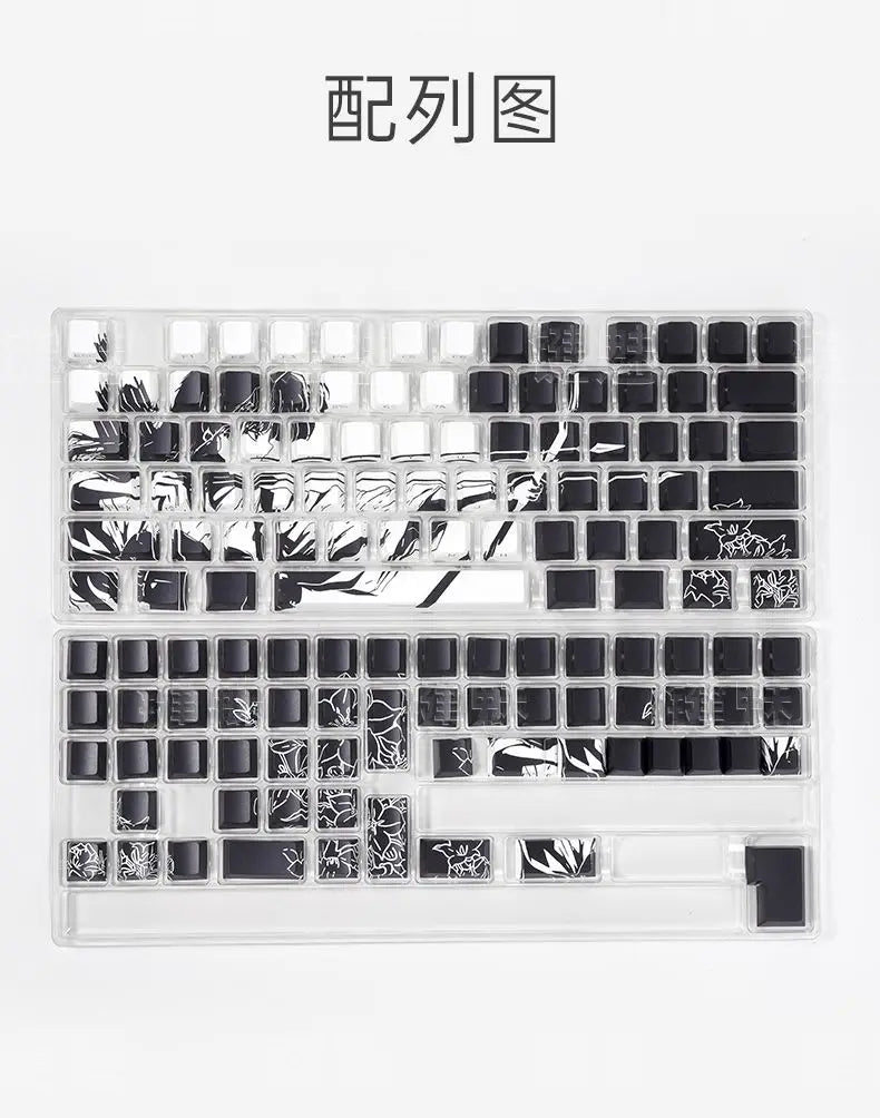 Anime Platycodon Cherry Key Cap Set PBT 130 Key Side Engraved Light Transmission for 60/84/98/108 Mechanical Keyboard ISO